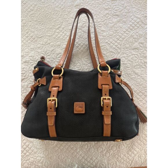 Dooney and Bourke Florentine Pebble Grain Leather Satchel, Black/Brown. - Picture 1 of 15